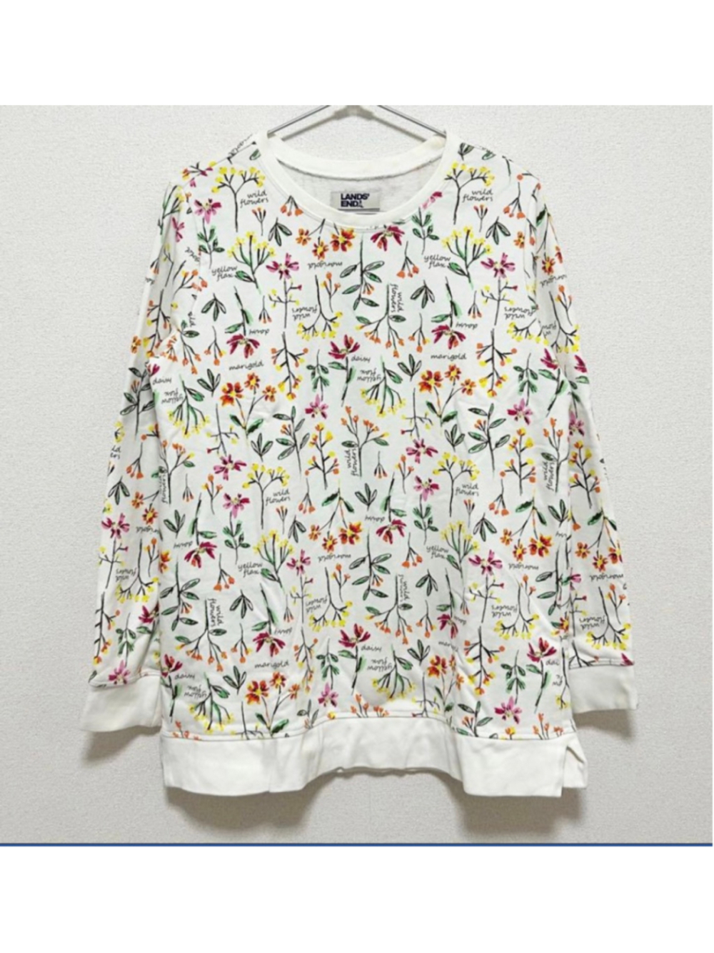 Lands End White Floral Sweatshirt Large